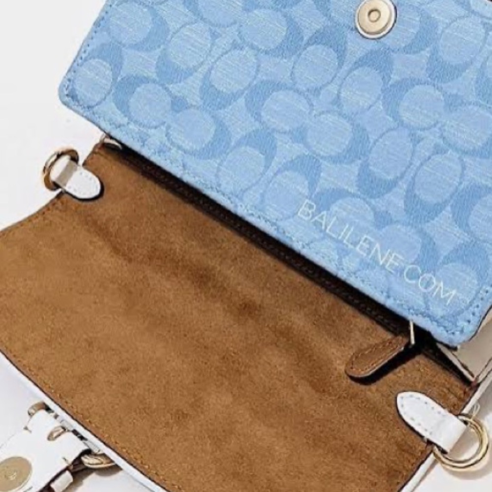 NWT Coach Kleo Top Handle In Signature Chambray blue and white leather Strap - Picture 8 of 8